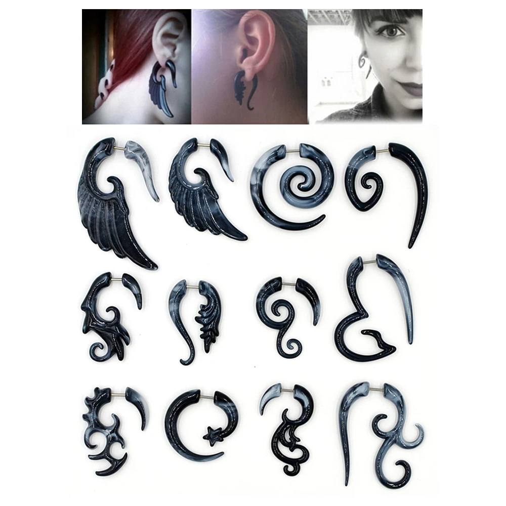 12 шт./компл. гетероморфизм серьги-расширители телесного крыла сердца спиральной