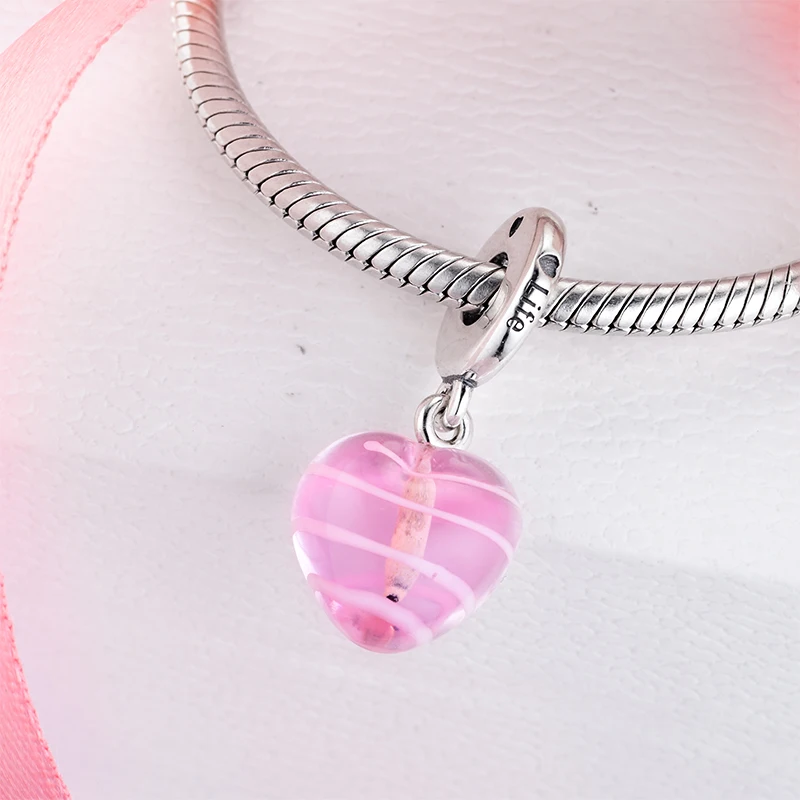 

DIY Fits for Pandora Charms Bracelets Pink Ribbon Heart Dangle Beads 100% 925 Sterling-Silver-Jewelry Free Shipping