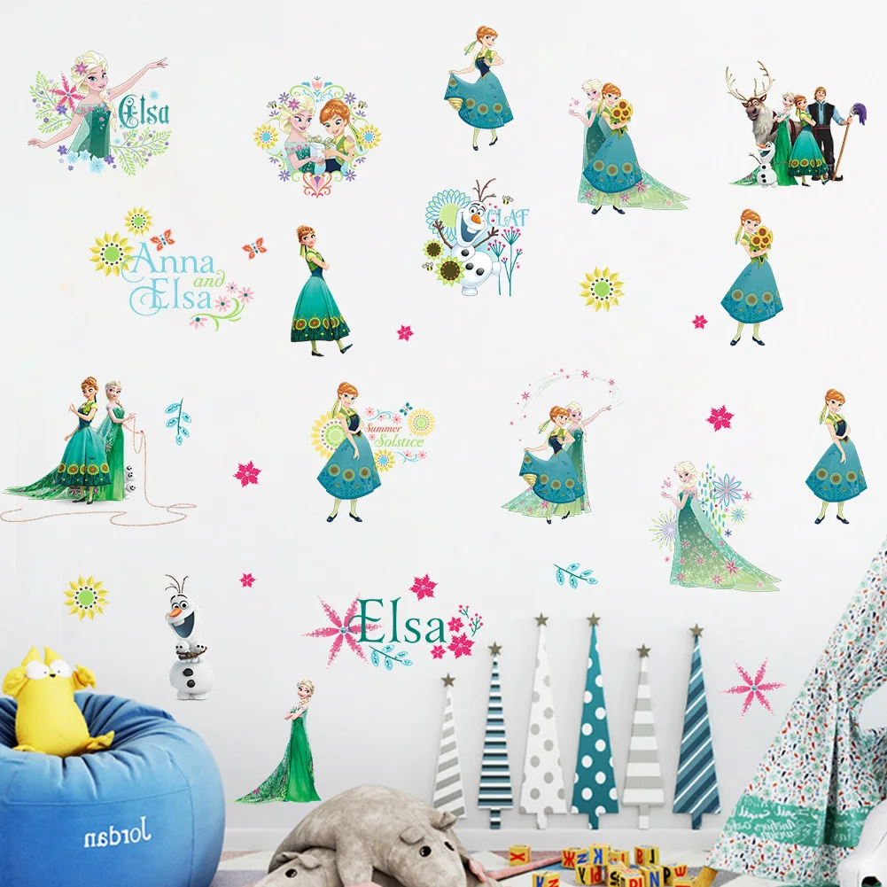 

Authentic Disney Frozen Princess Cartoon Wall Stickers Girl Children's Room Frozen Background Decorative Painting Height Sticker