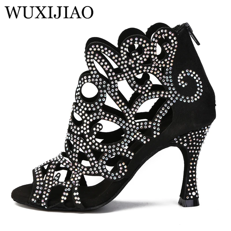 WUXIJIAO популярные женские лазерные сапоги с горячими бриллиантами черные