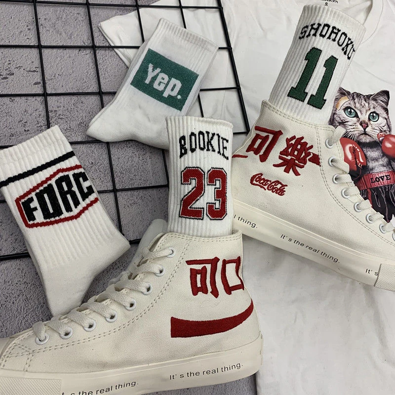 Модные носки в Корейском стиле унисекс с надписью Happy Letter хип хоп для колледжа