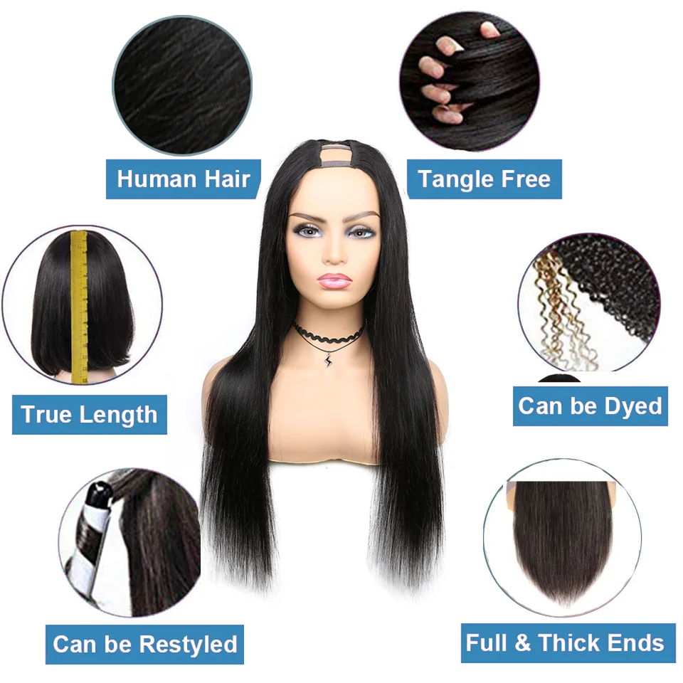 

Malaysian Bone Straight Human Hair Wigs For Black Women 150% U Part Wig Glueless Remy Cheap Human Hair U Part Wigs Natural Color