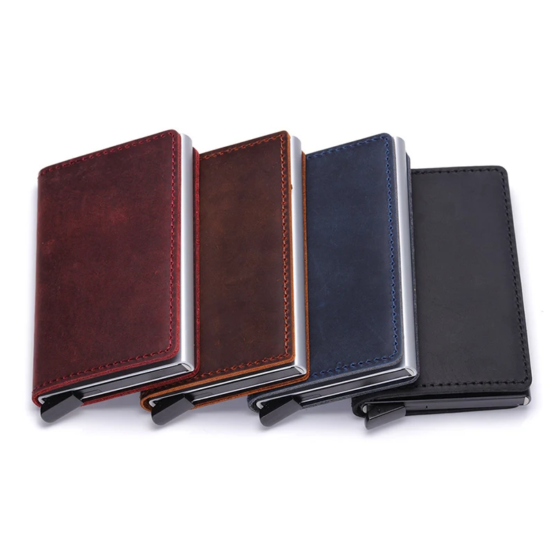 

Rifd Genuine Leather Men Wallet Fashion Card Holder for Men Blue Id Card Holder Short Cow Leather Male Wallets Bank Cards Purse