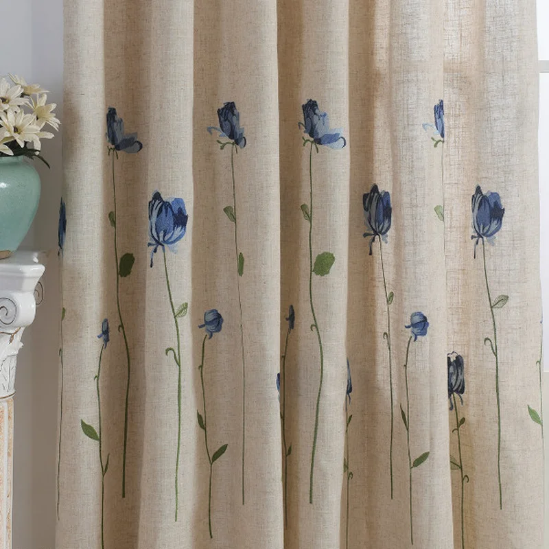 Занавески для спальни с вышитыми цветами из натурального хлопка и льна | Дом сад