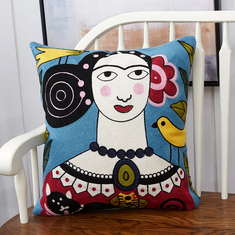 

Cotton Cushion Cover Abstract Embroidery Pillow Case National Style Decorative Cushion With Core Removable Washable Pillow Cover