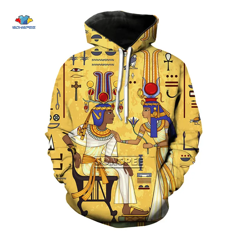 

3D Printed New Ancient Egyptian Pattern Art Hooded Sweatshirt Men Women Autumn Casual Pullover Coat Egypt Harajuku Streetwear