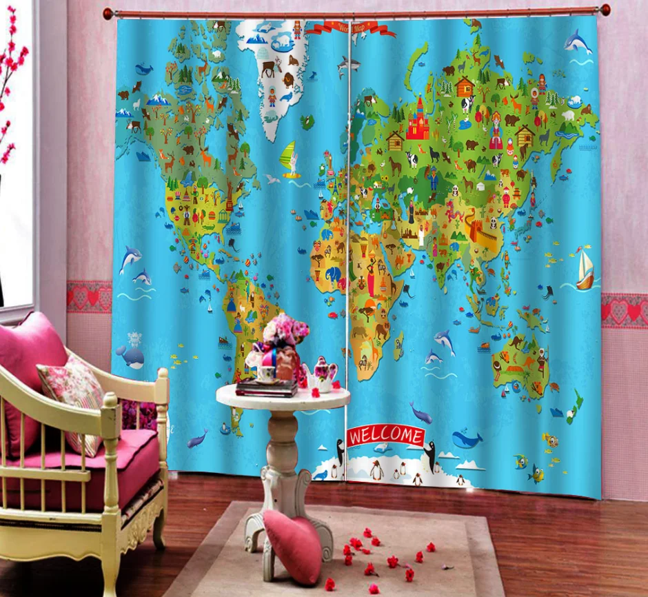 Шторы блэкаут 3D для украшения дома стереоскопические занавески с синей