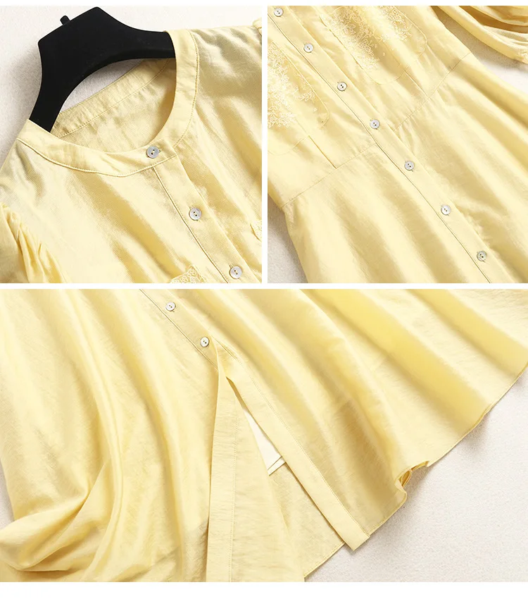 

SHUCHAN Dresses for Women Long Sleeve Dress Women Boho Long Dress Vintage O-Neck Summer Yellow 2021 Office Lady Tencel/Lyocell