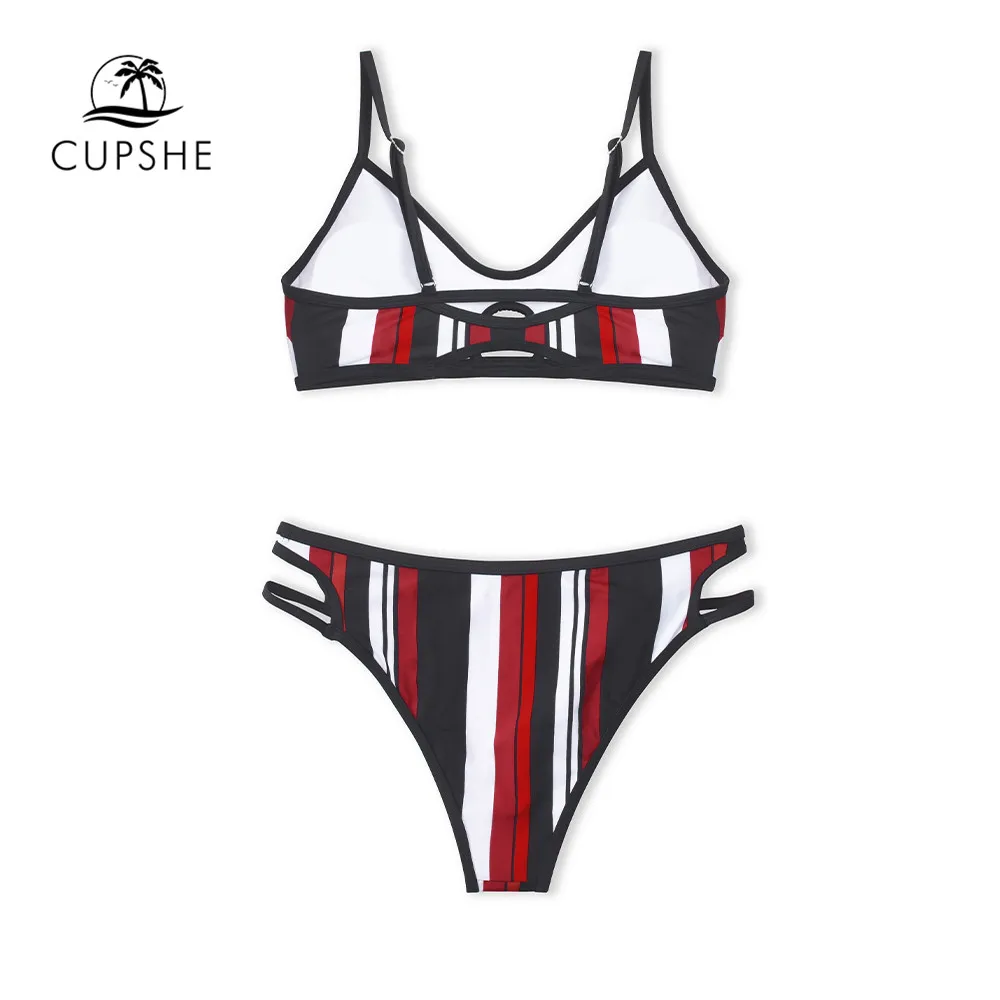 CUPSHE красный черный белый в полоску с низкой талией комплекты бикини купальник
