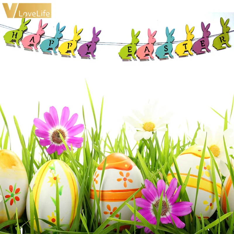

Happy Easter Wooden Bunny Banner Cute Rabbit With Jute Rope Easter Decoration For Home DIY Party Supplies DIY House