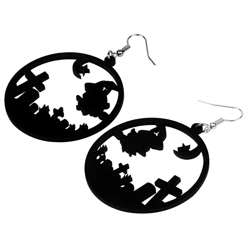 ARWA Acrylic Halloween Big Round Circle Hollow Broomstick Witch Grave Zombie Hand Cross Earrings Drop Dangle Girl Kid Charm Gift | Украшения