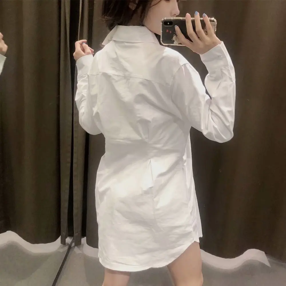 

2020 New Women Shirt solid turn-down collar long sleeve long Shirt Tops female fashion casual women clothes