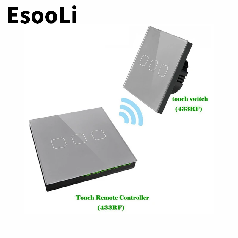 EsooLi черный бесшумный выключатель стандарт ЕС 1/2/3 банды 2-полосный беспроводной