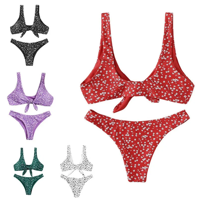 

Новинка 2021, женское пикантное однотонное бикини, пляжная одежда для плавания в горошек, купальный костюм, летний купальник пуш-ап с высокой ...