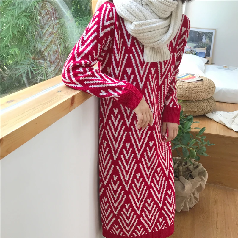 Свободное однотонное осеннее теплое платье-свитер YAMDI новинка 2020 зимние