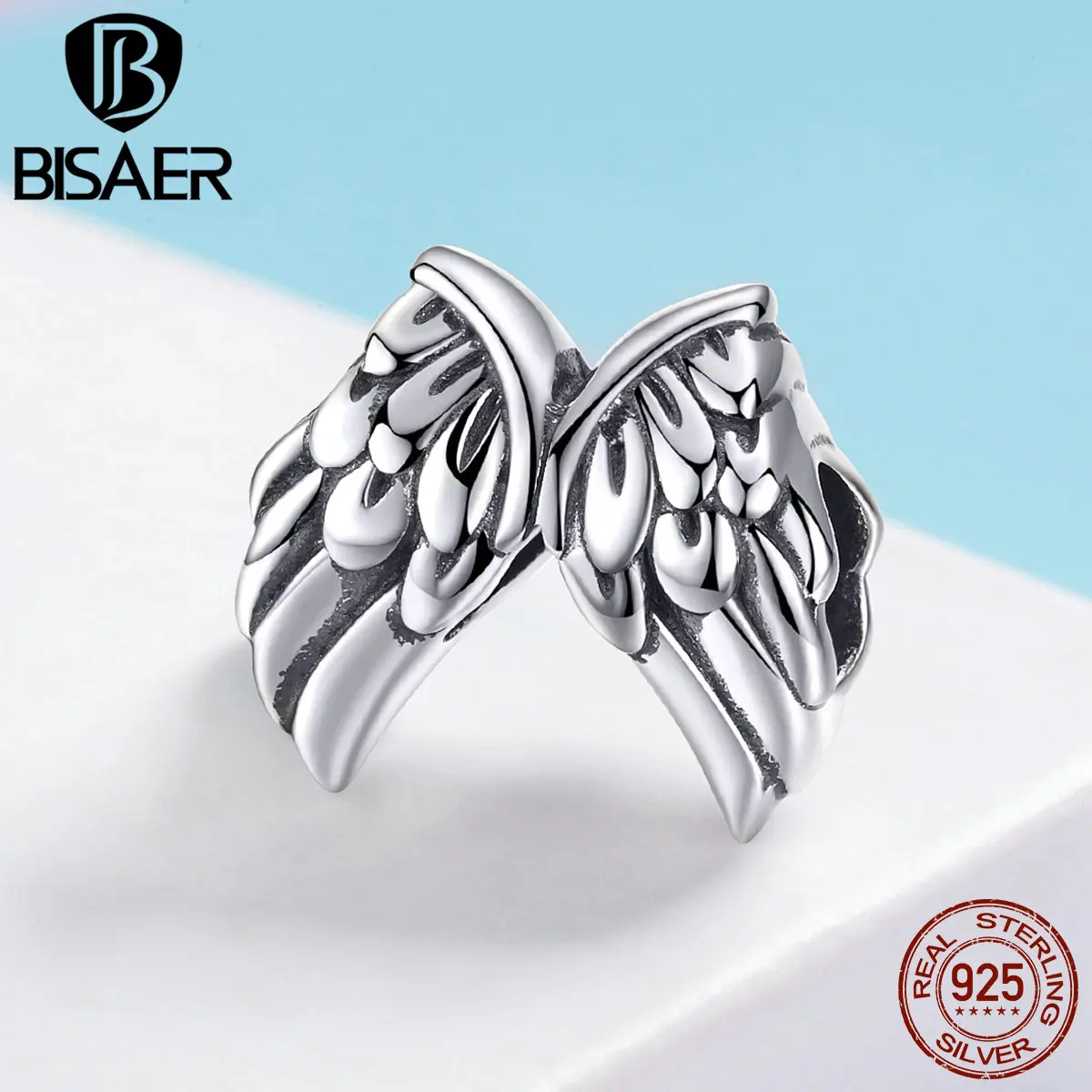 BISAER, 925 пробы, Серебряные бусы в виде крыльев Ангела, для оригинала, 925, очаровательный браслет для женщин, роскошные модные ювелирные изделия HSC1091
