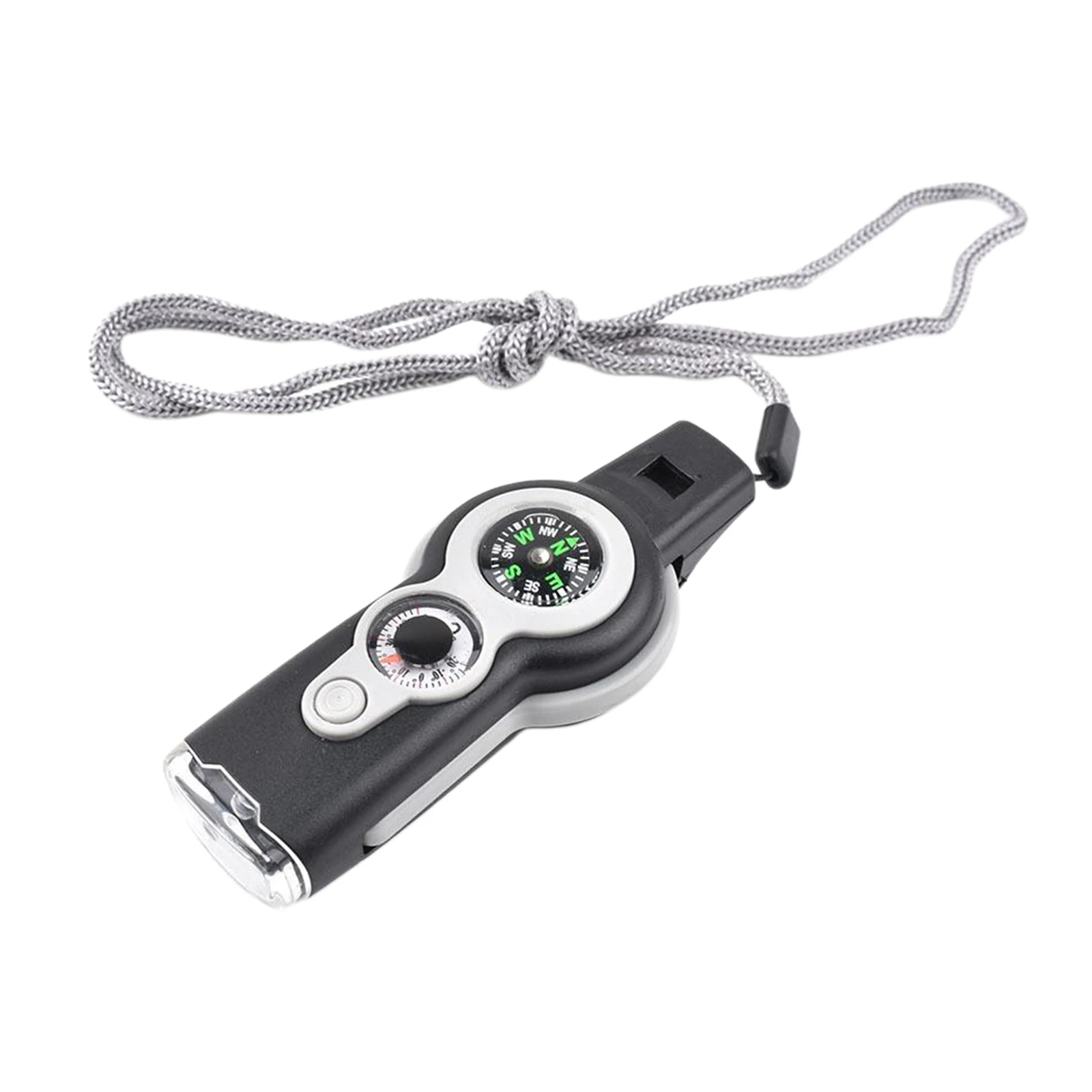 

7in1 Emergency Survival Hiking Safety Whistle with Magnifier Flashlight Compass