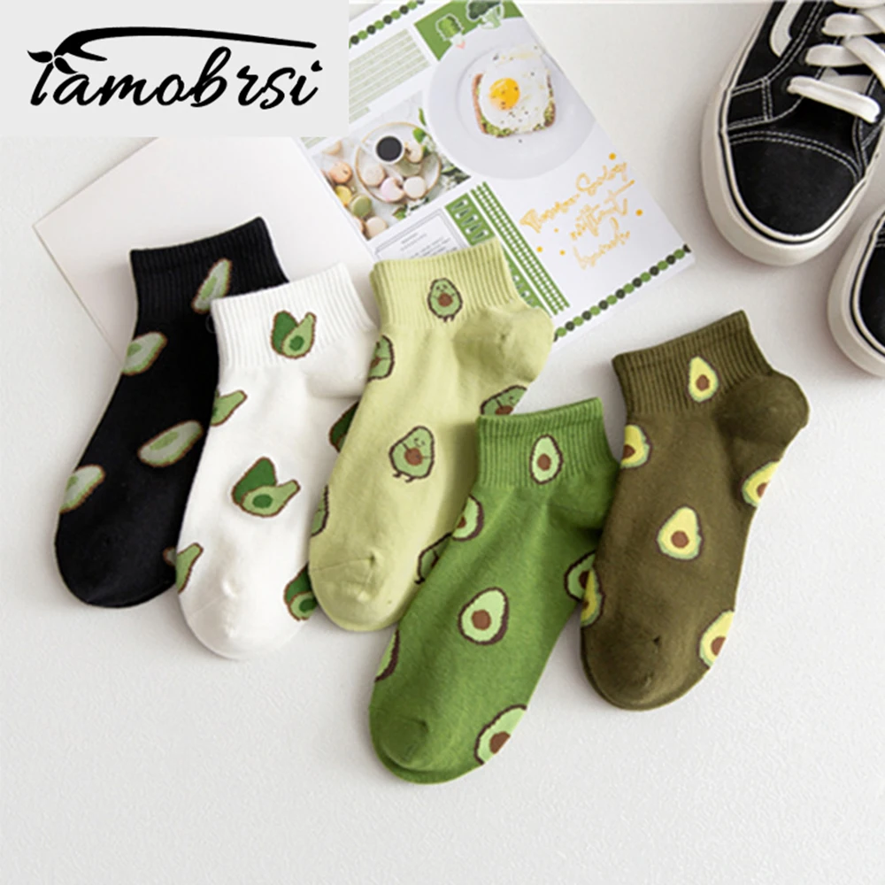 Модные женские носки хлопковые цветные зеленые Авокадо Фрукты Харадзюку Женские