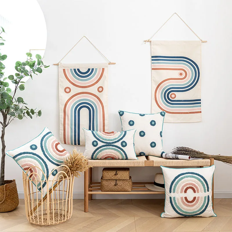 

Nordic Modern SimpleTufted Cushion Round Flocking Pillowcase Crochet Sofa Pillows Decor Home Dining Chair Cushions
