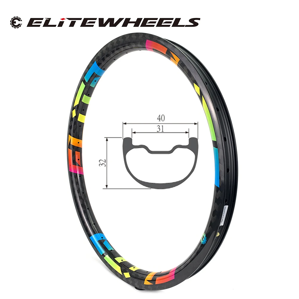 ELITEWHEELS 26er Mtb велосипед углеродный обод 40*32 ммhookless бескамерные диски для вниз холм