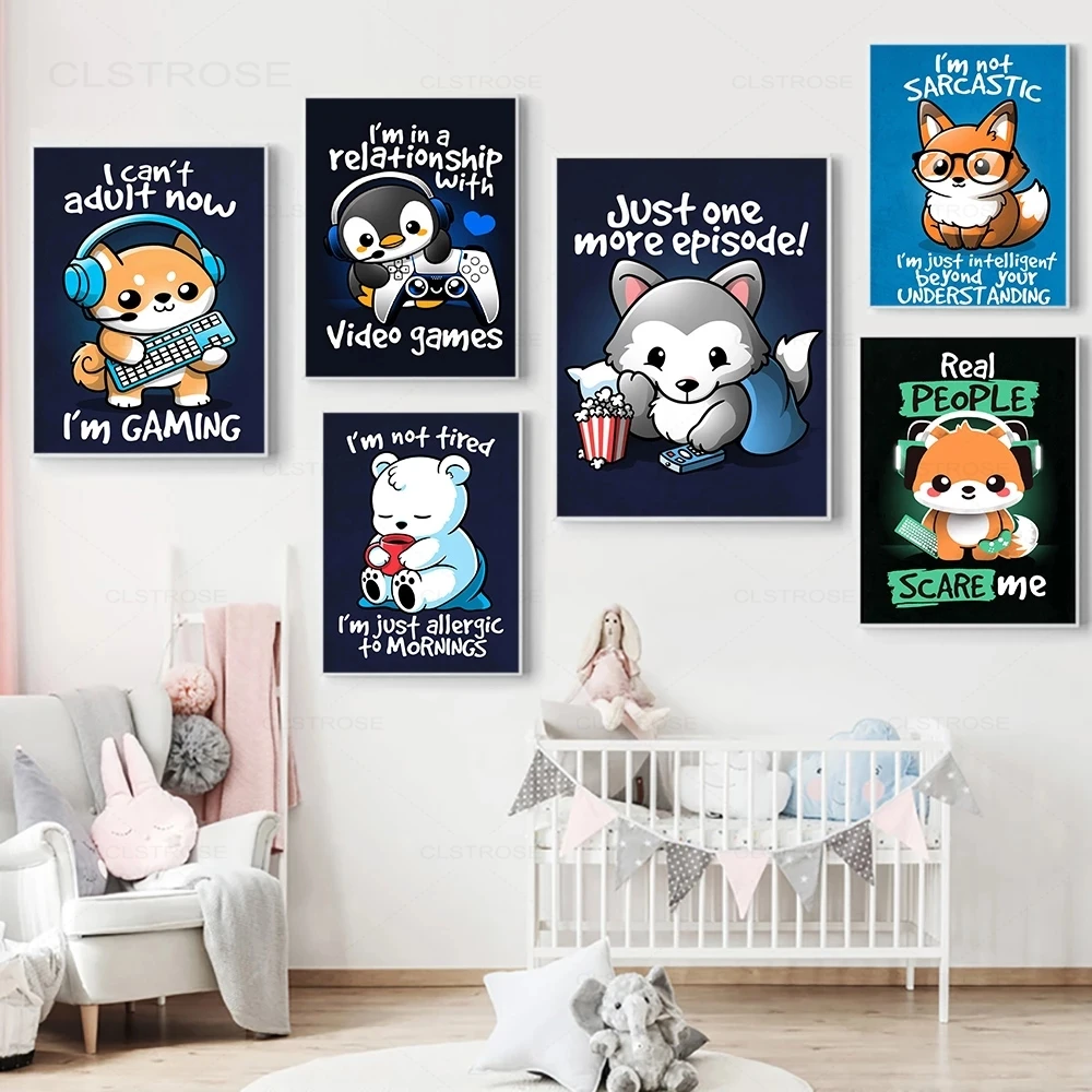 

Мультяшные животные игра цитаты постер волк лиса полярный медведь Пингвин дормыс Холст Картина Скандинавское Искусство Настенная картина ...