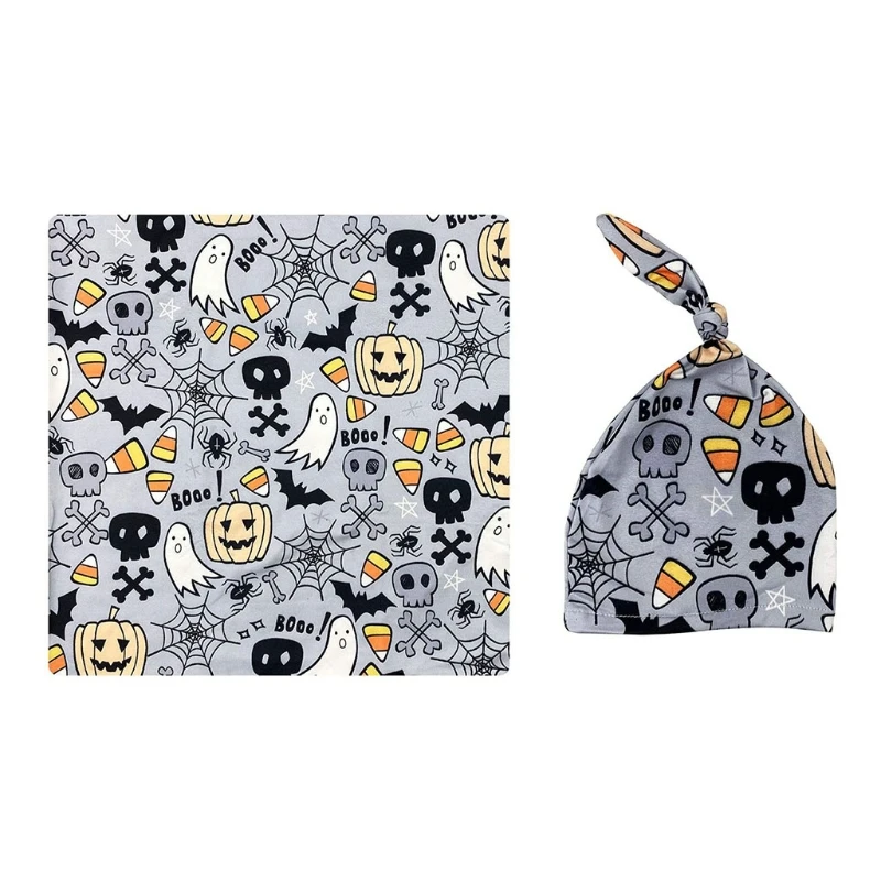 

23GD 2 Pcs Newborn Printing Receiving Blanket+Beanie Hat Set Baby Swaddle Wrap