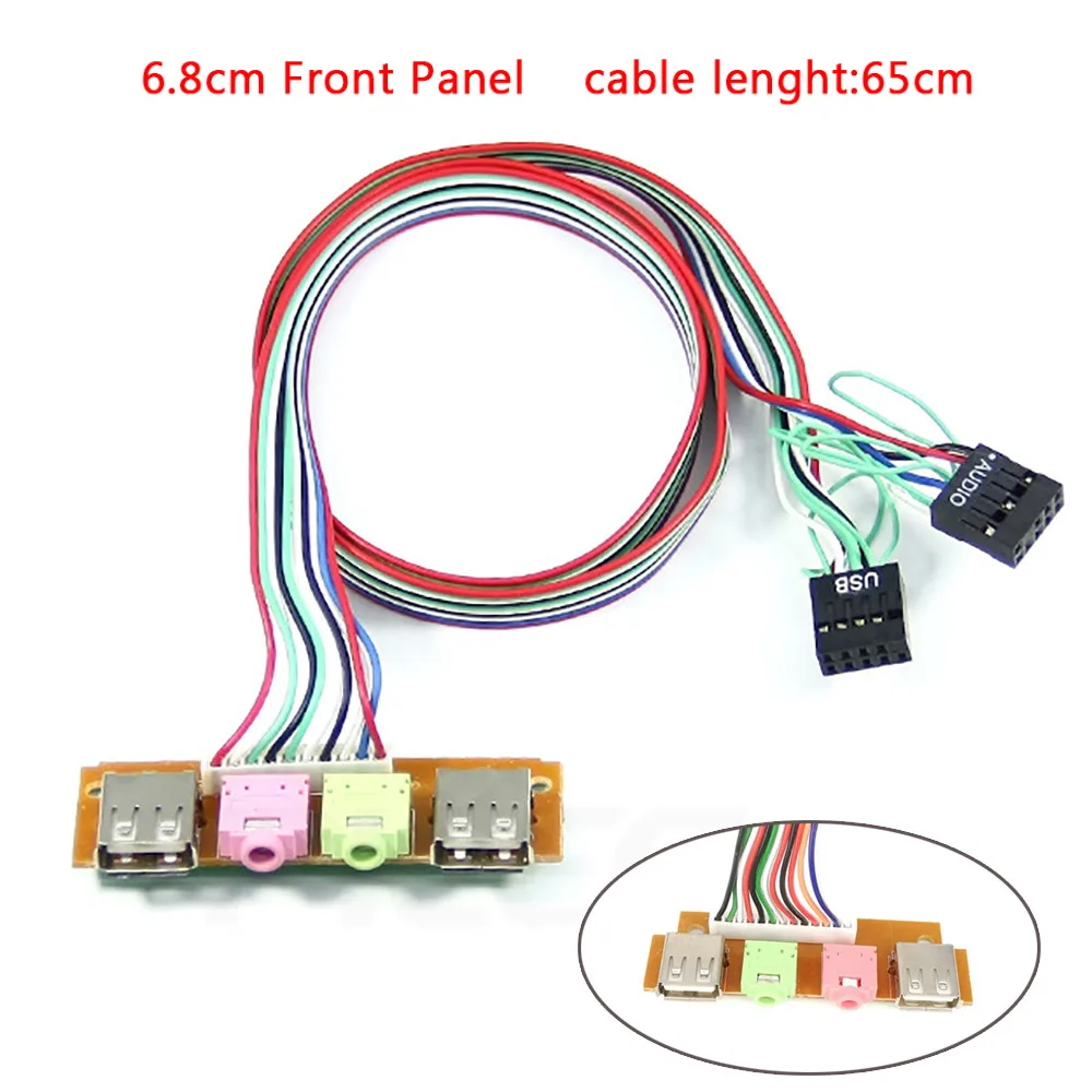 

2 USB PC Computer Case 6.8CM Front Panel USB Audio Port Mic Earphone Cable