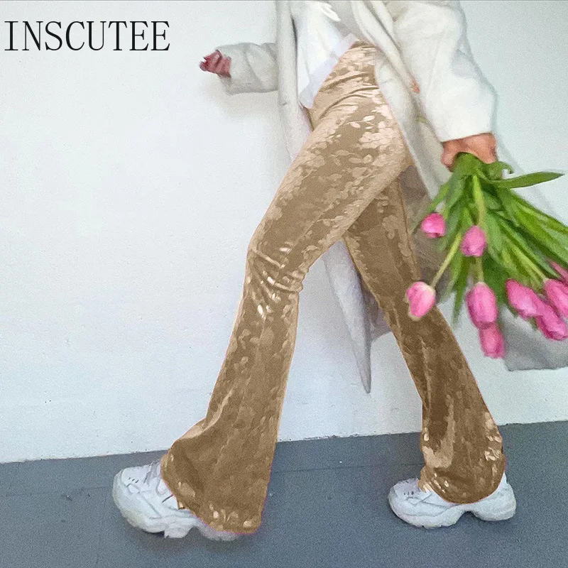 

Inscutee Cottagecore Streetwear Khaki Pants Women Harajuku Florals Printed High Waist Flare Pants Vintage Y2k Casual Trousers