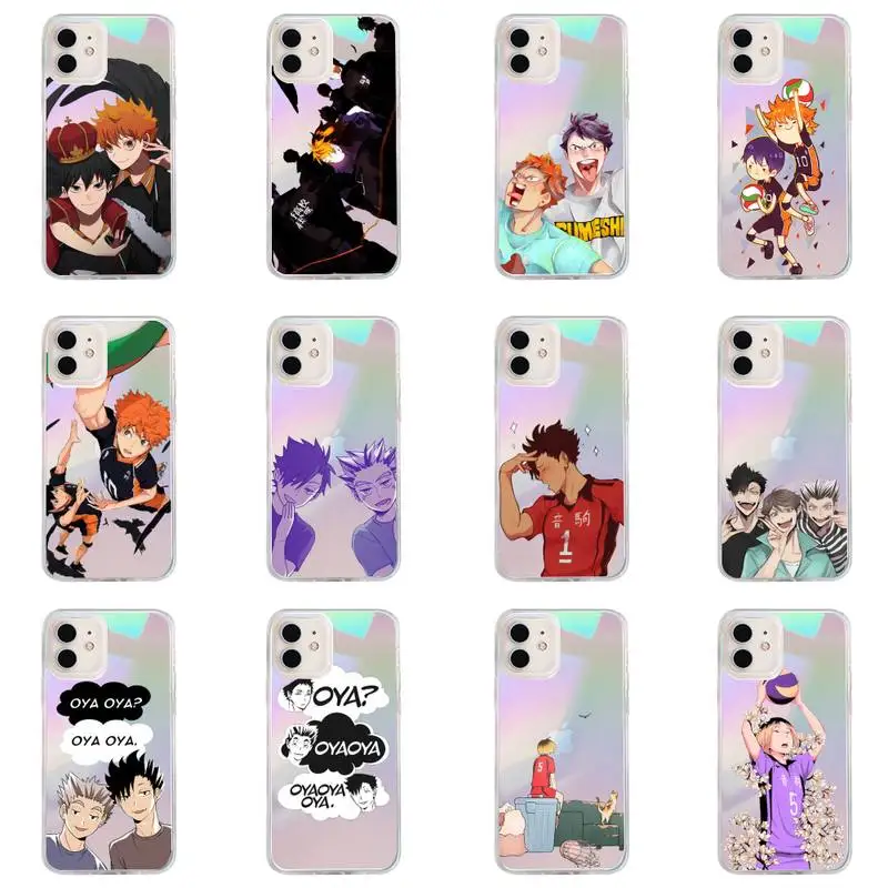 

Cute Anime Oya Haikyuu Phone Case for iPhone huawei P 7 8 9 11 12 10 30 40 S X XS XR MINI Pro Max Plus laser Transparent Glitter