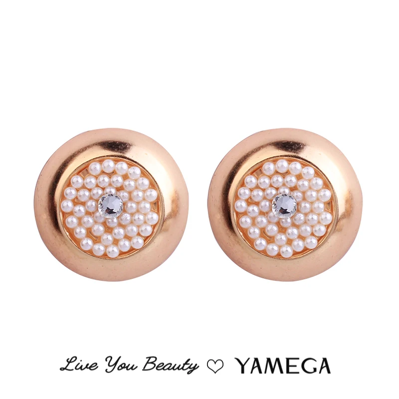 Модные простые круглые золотые серьги гвоздики в богемном стиле с жемчугом для