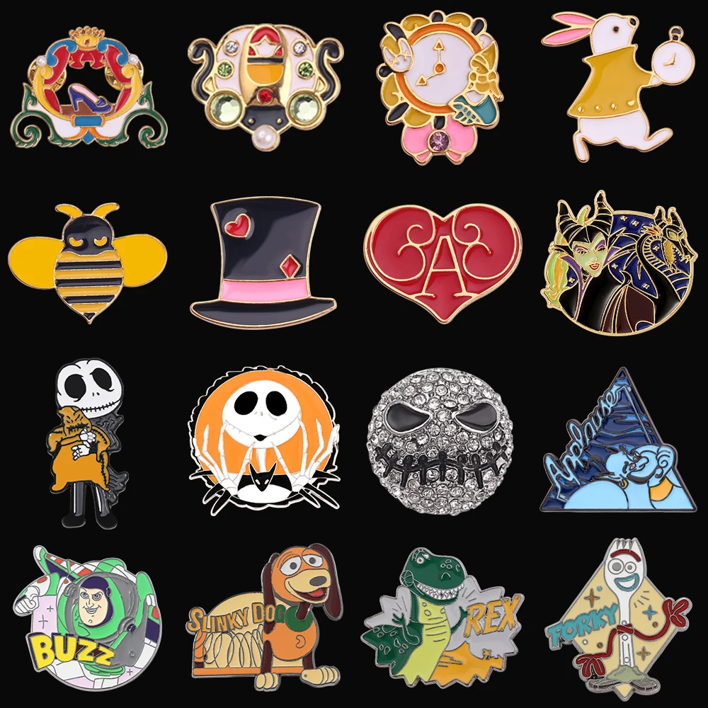 Disney Movies Lapel Pins Alice in Wonderland The Nightmare Before Christmas Toy Story Maleficent Badges Brooches Jewelry