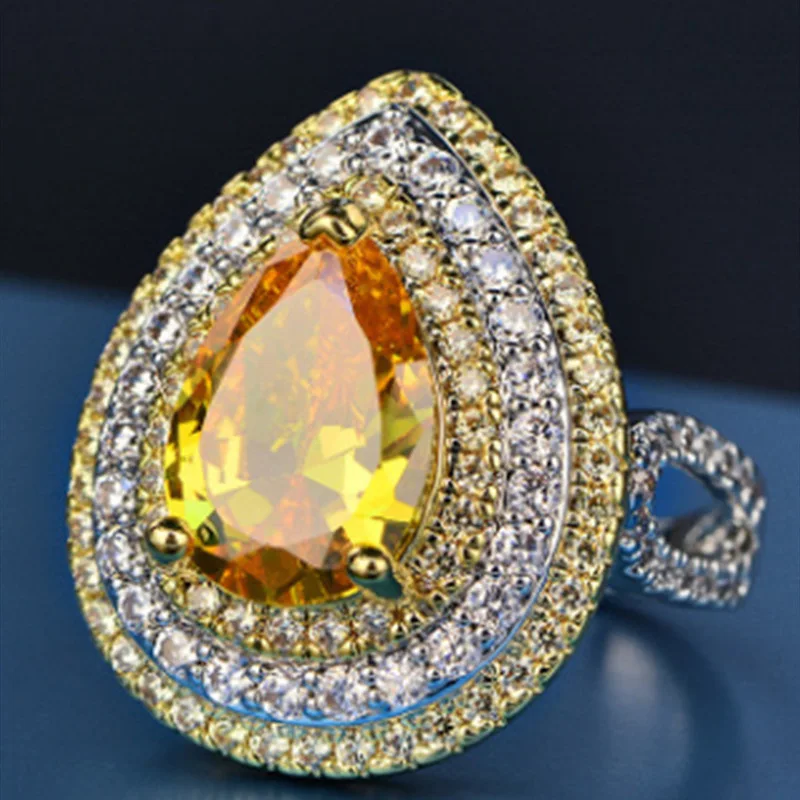 

Gu Li Hot Sale Bulk Geometric Yellow Water Drop Pear Shape Luxury Engagement Ring Girl For Women Jewelry