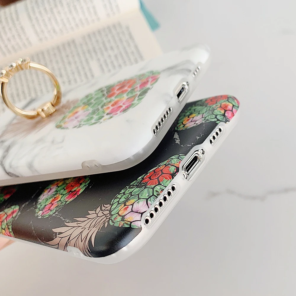 Gilded Pineapple Marble Finger Ring Phone Case For iPhone 11 Pro Max XR XS X 7 8 6S Plus Soft IMD Cover Bag | Мобильные телефоны и