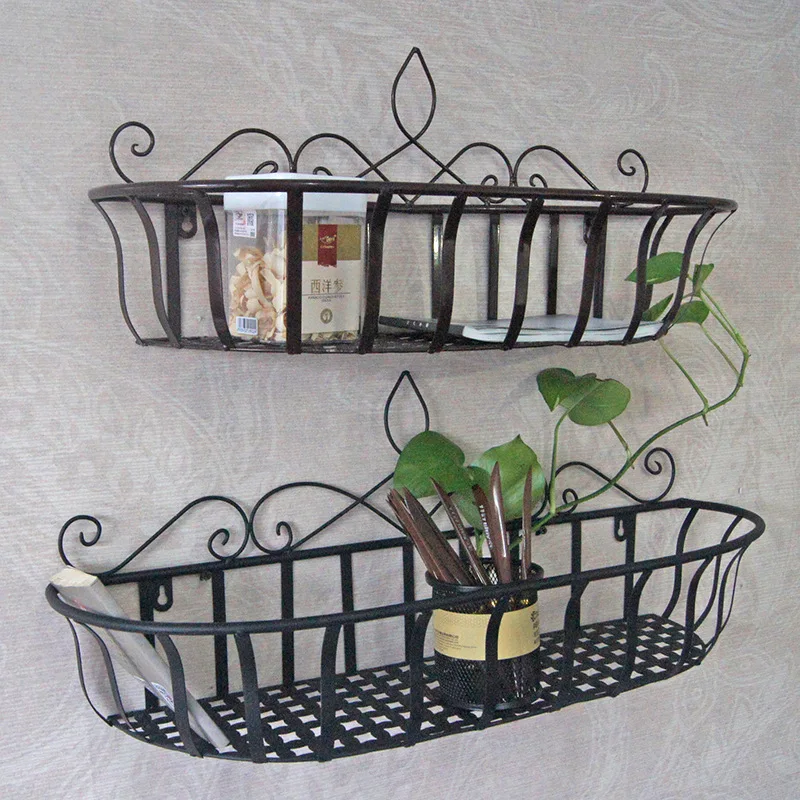 

Fashion European Iron Wall Hanging Bathroom Shelves Kitchen Living Room Perforated Storage Rack Bronze Creative Storage Rack