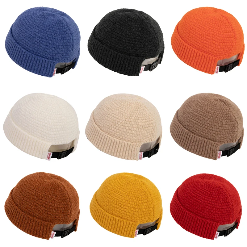 

Новая женская трикотажная зимняя шапка с манжетами, теплая короткая шапка, Повседневная однотонная шапка, мешковатая шапка для взрослых, му...