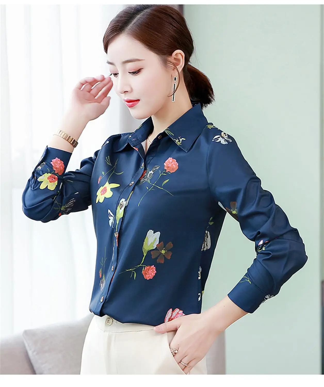 

New Women's Long Sleeve Printed Shirt Slim Chiffon Shirt Spring and Autumn Ladies Plus Size Tops Casual Office Women's Clothing
