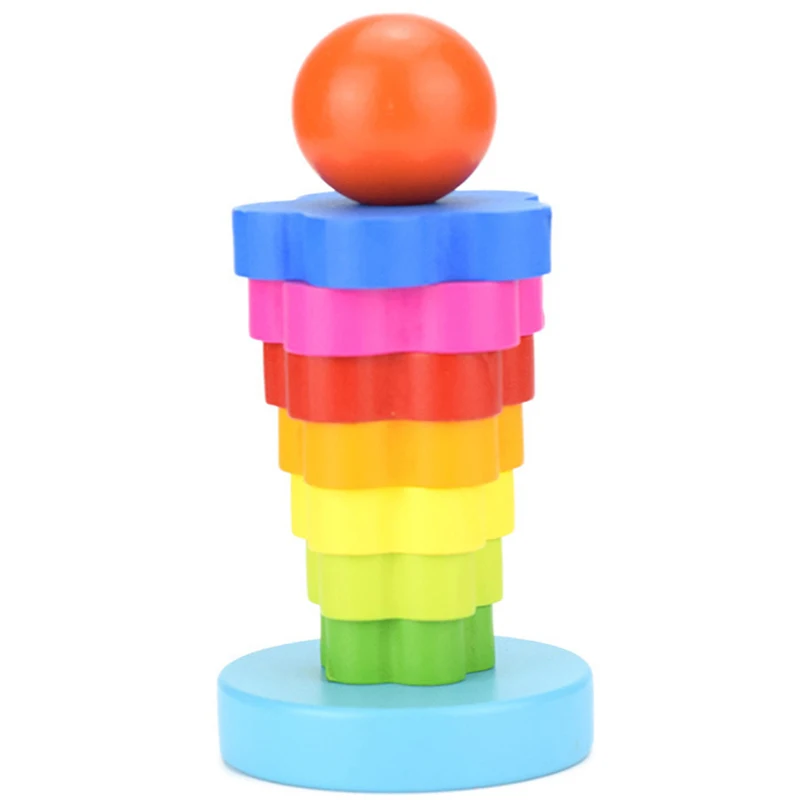Детские деревянные блоки игрушки Радужное штабелируемое кольцо башня