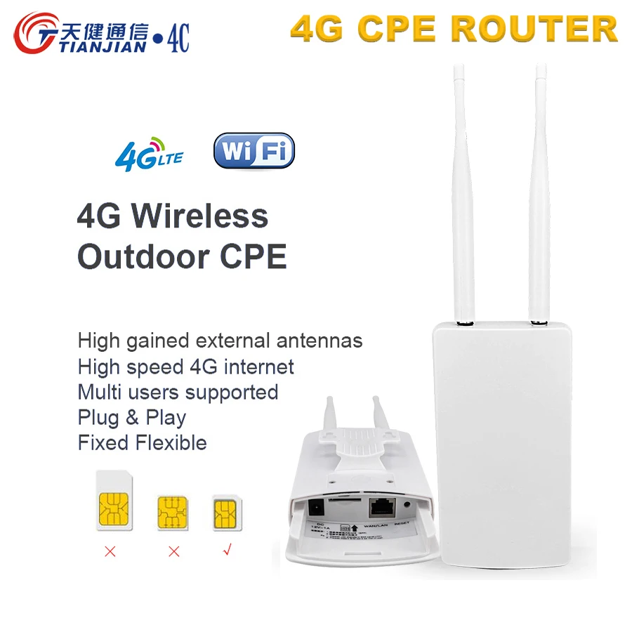 

3g 4g Wifi Router CPE Unlocked 150Mbps CAT4 LTE WiFi Wireless Router Slot Network Booster for IP Camera/Outside Wi-Fi Modem