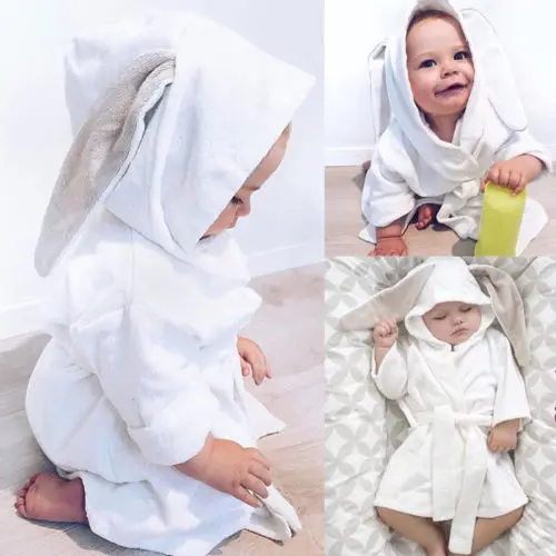 Милый банный халат с объемными заячьими ушками для маленьких мальчиков и девочек