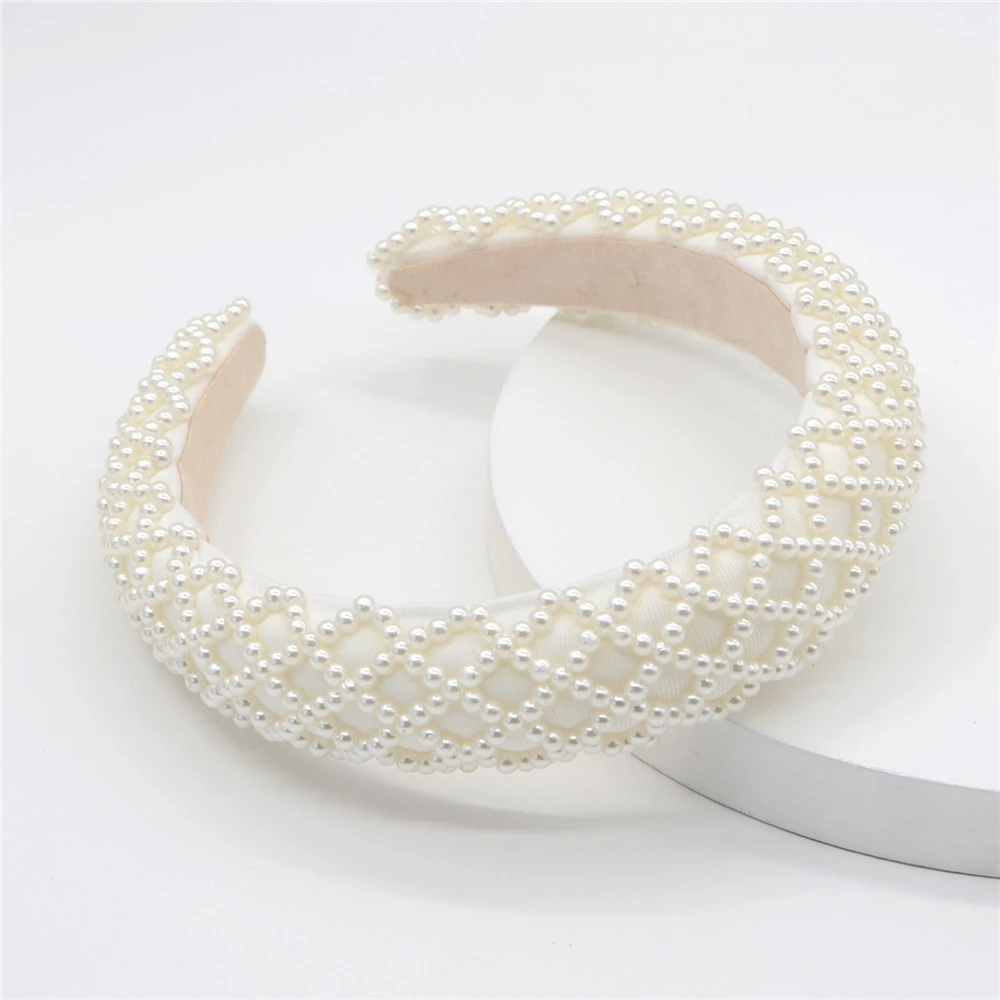

Pearl Crystal Luxury Hair Accessories Hairbands Sparkly Padded Rhinestones Headbands Headdress White Pearls Women Headband 2021