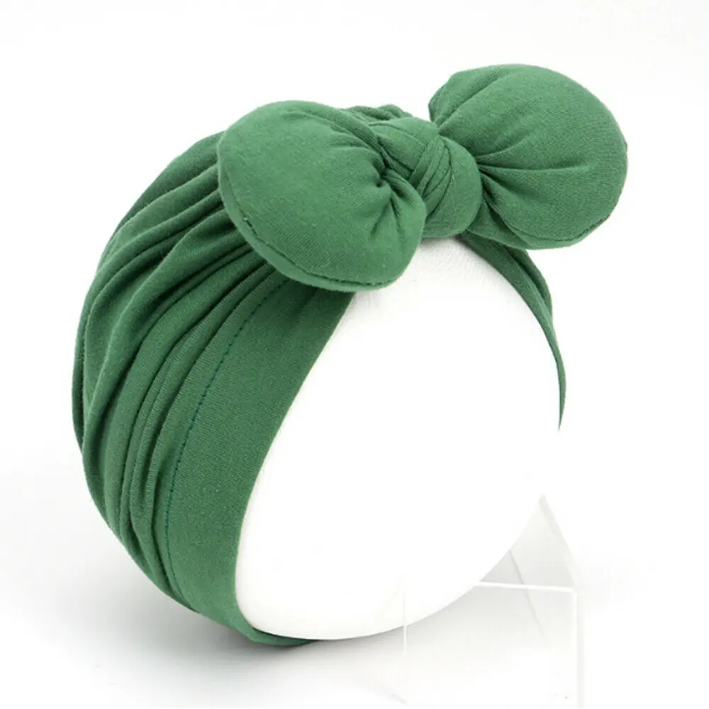 Green Newborn Toddler Baby Girls Turban Soft Silk Beanie Big Bow Hat Cap Wrap Headwear Headband Hats Accessories Candy Color Cute - Color: Green