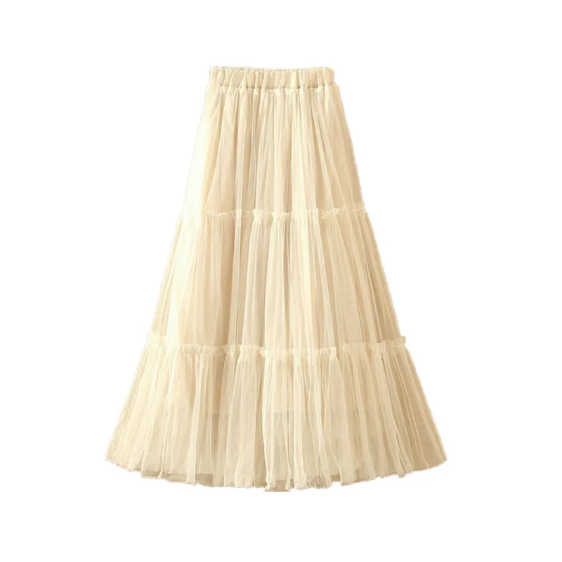 

new spring Korean version sweet lady's all-around elastic waist mesh skirt medium length skirt puffy skirt yarn skirt