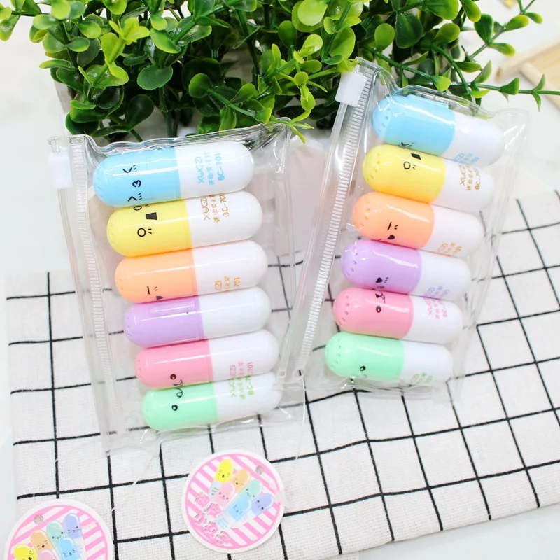 6 шт./лот капсулы хайлайтер витаминные таблетки маркер цветные ручки