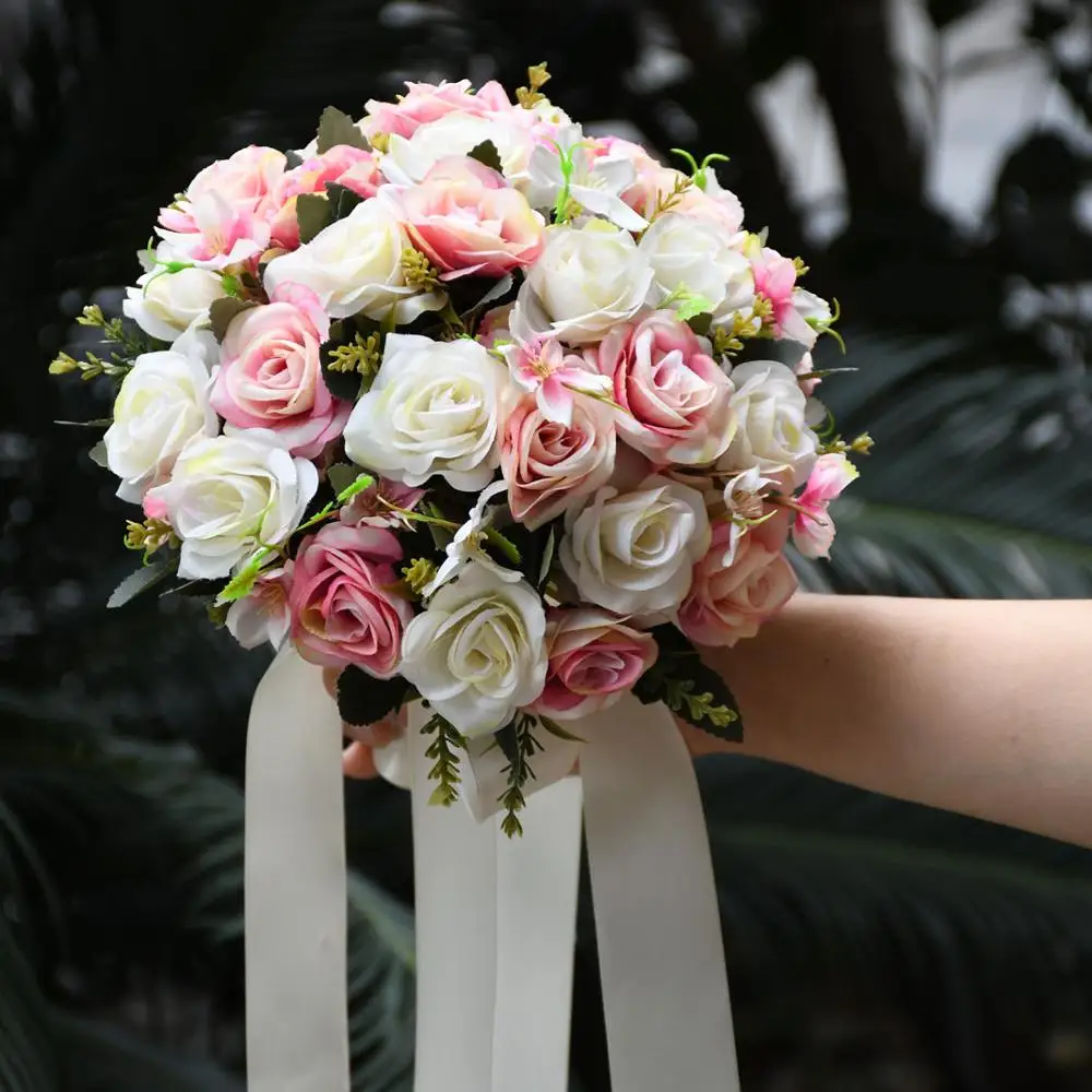 Свадебный букет ручной работы Искусственный цветок розы buque casamento Свадебный букет для свадебного украшения ramos de novia w1 - Цвет: 04