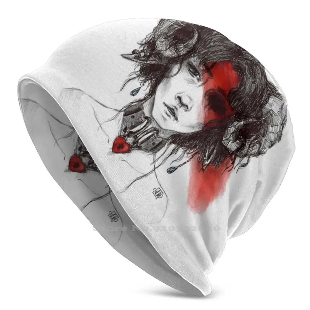 

The Girl With One Eye Stretch Beanie 3d DIY Print Cap Black And White Horror Music Grunge Florenceandthemachine Red Fairy Horns