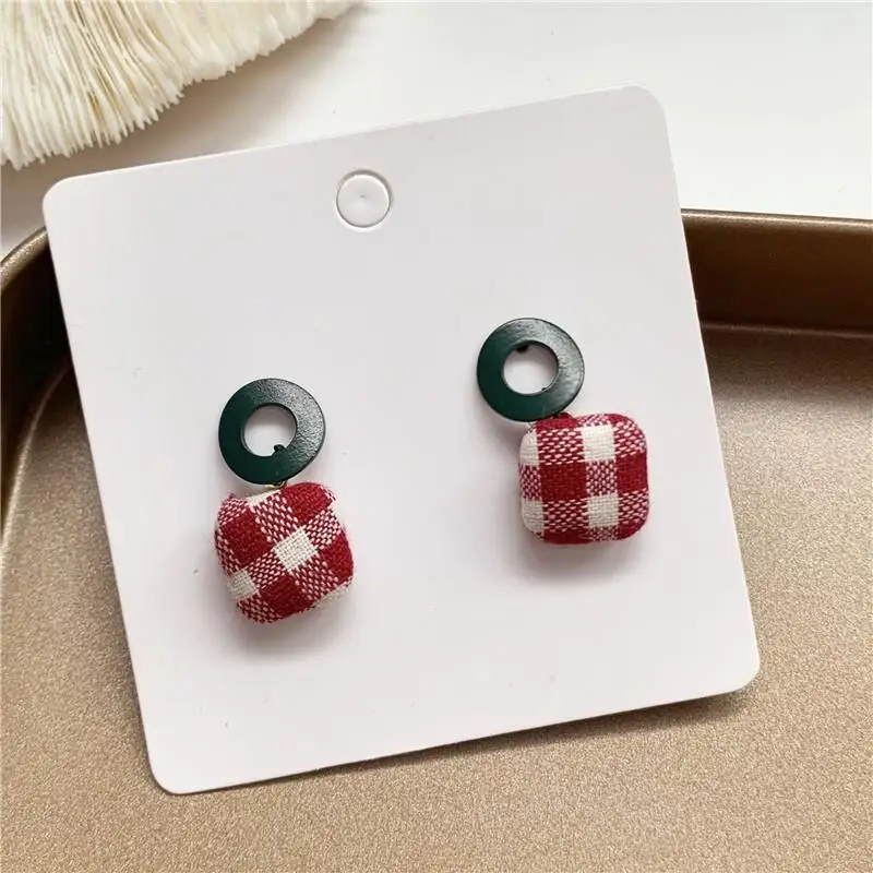 Винтажные красные клетчатые серьги на пуговицах элегантные богемные тканевые
