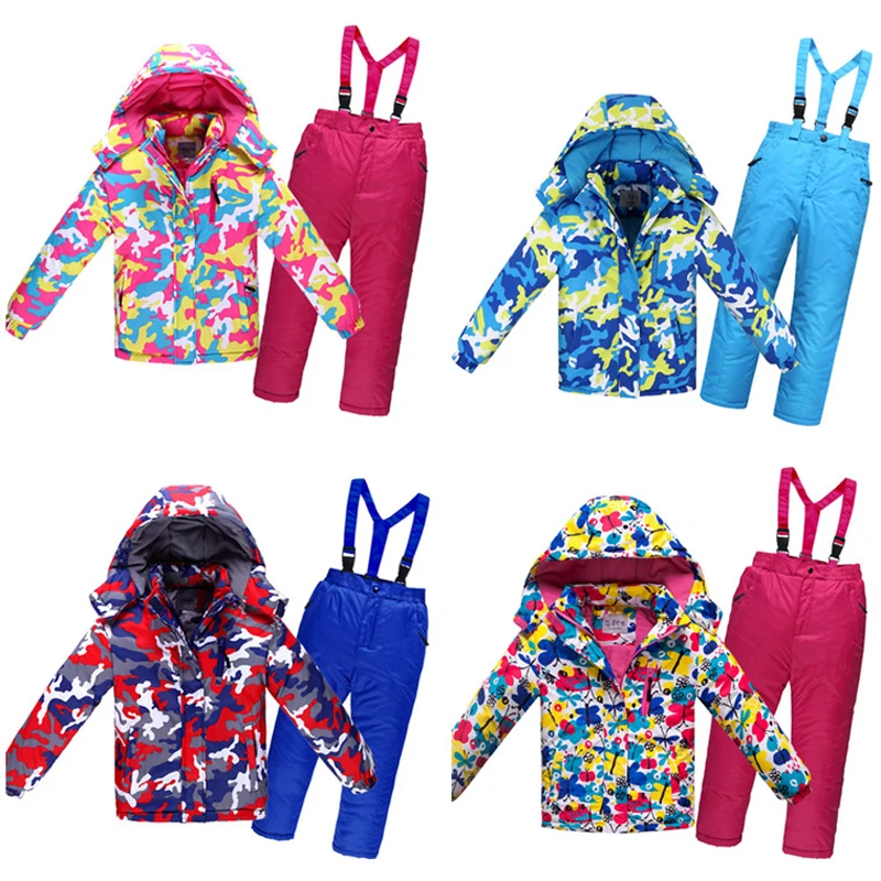 Лыжный костюм для мальчиков и девочек водонепроницаемые штаны куртка утепленный