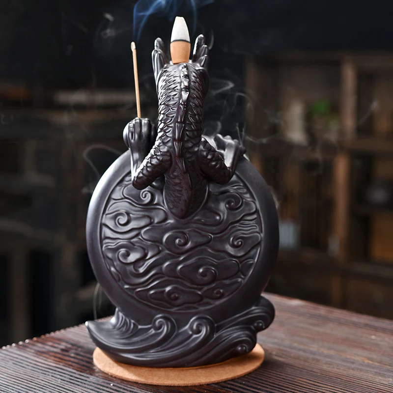 

Ceramic Dragon Backflow Incense Burner Creative Home Decor Smoke Waterfall Incense Burner Holder Censer With Lucky Crystal Ball