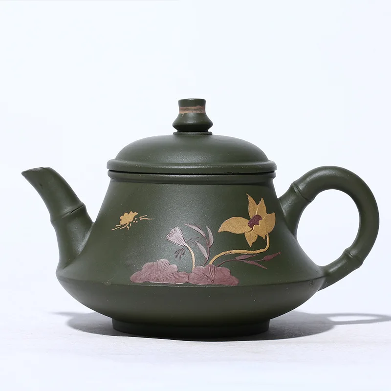 

Yixing raw ore purple clay Republic of China Green Clay lotus fragrant jade Li purple clay teapot Kung Fu Tea Set Handmade Decal
