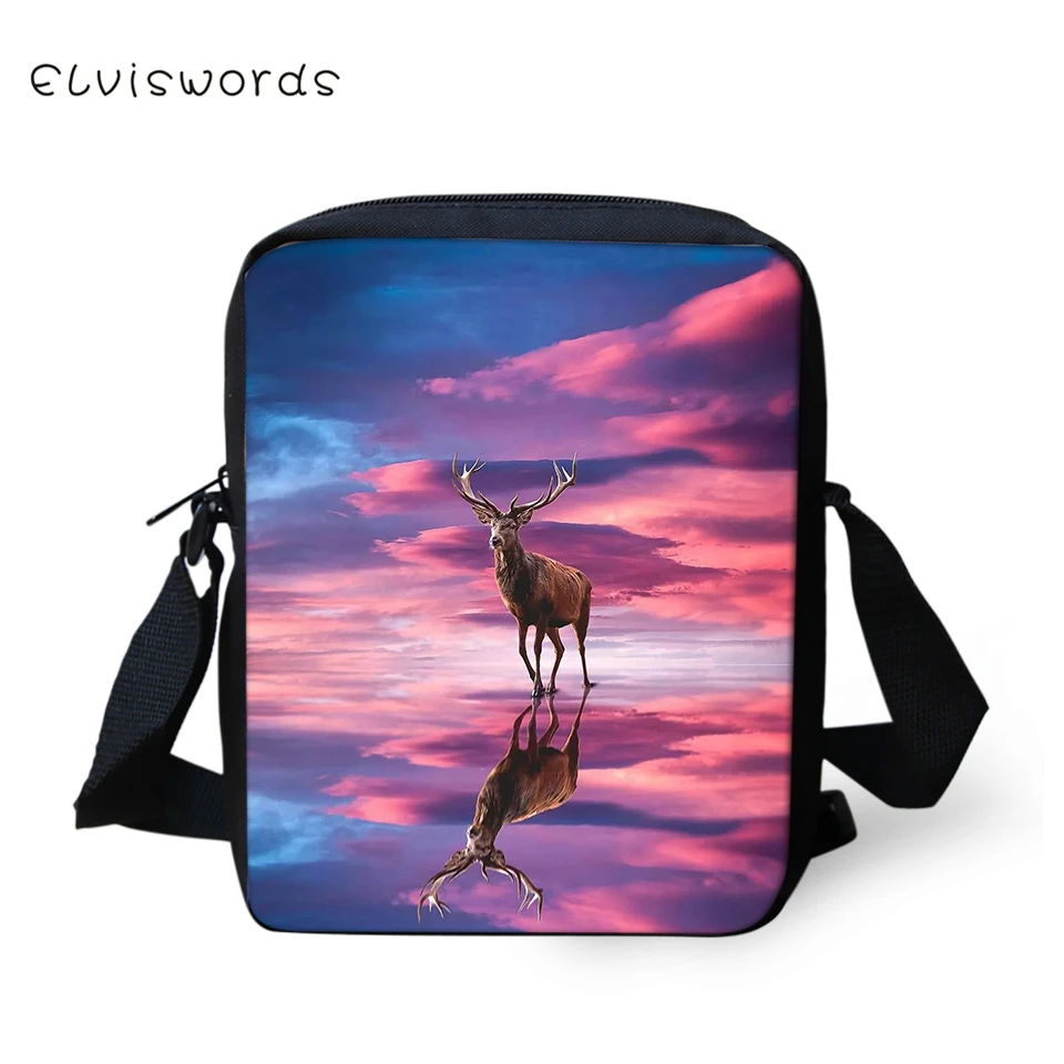 ELVISWORDS/модные женские сумки мессенджеры с рисунком оленя для девочек сумка через
